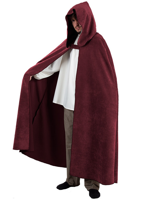 Capa medieval con capucha granate