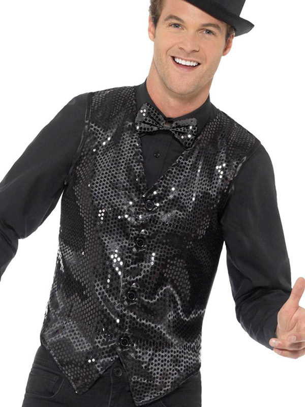Chaleco de lentejuelas Deluxe para hombre negro