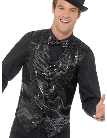 Chaleco de lentejuelas Deluxe para hombre negro