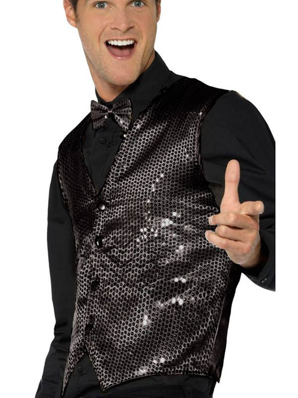 Chaleco de lentejuelas Deluxe para hombre negro perfil