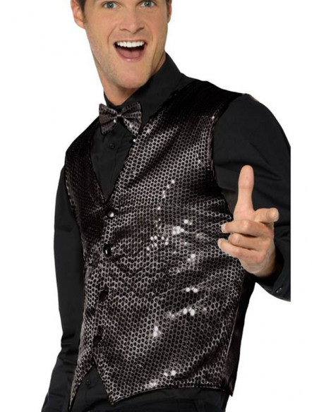 Chaleco de lentejuelas Deluxe para hombre negro perfil