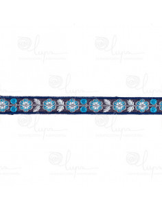 Cinta bordada de flores azul