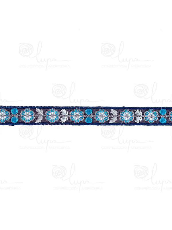 Cinta bordada de flores azul