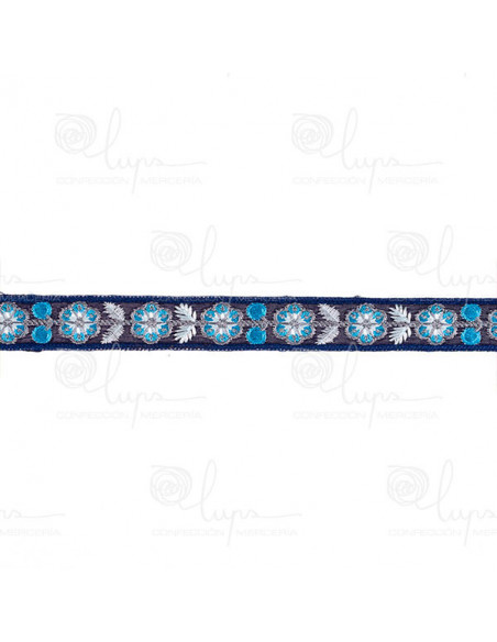 Cinta bordada de flores azul