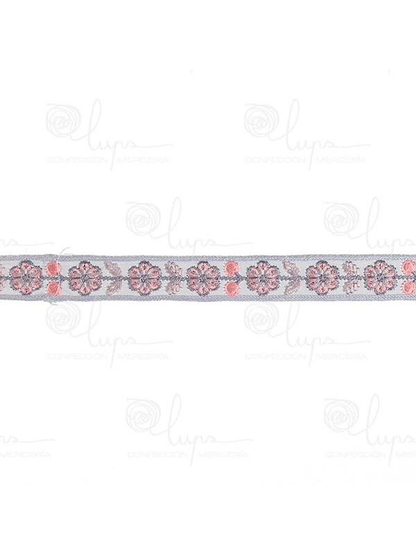 Cinta bordada de flores gris