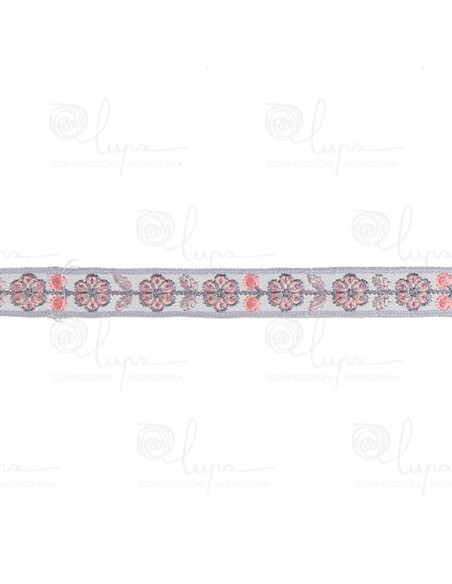 Cinta bordada de flores gris