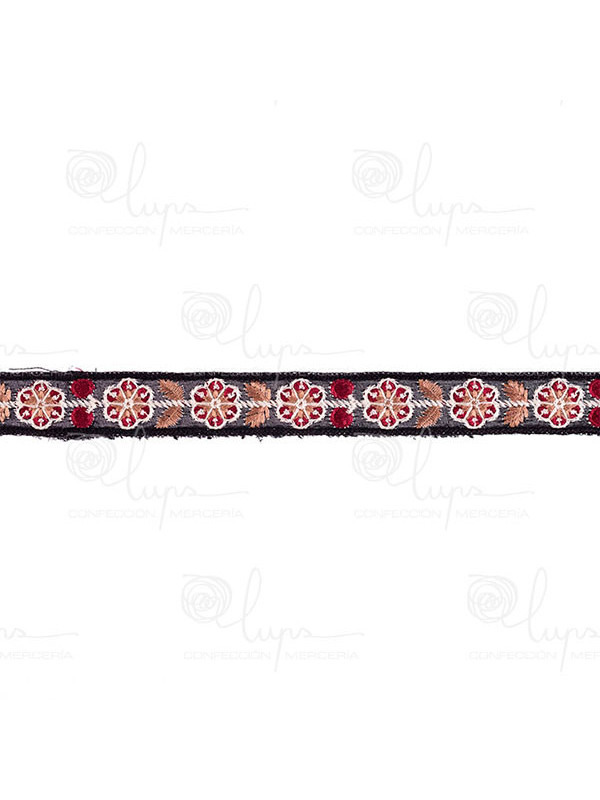 Cinta bordada de flores negra