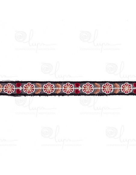 Cinta bordada de flores negra