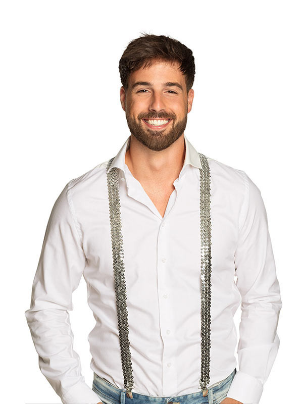 Tirantes lentejuelas plata hombre