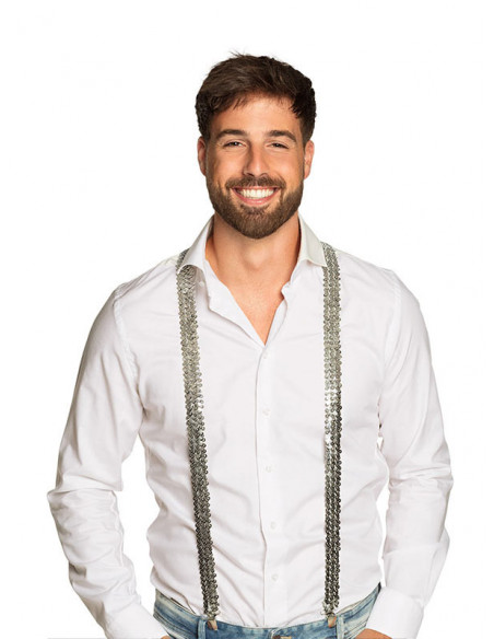 Tirantes lentejuelas plata hombre