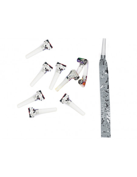 Matasuegras metalizado para cotillón plata