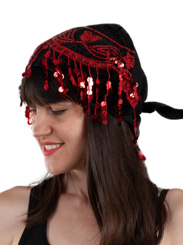 Pañuelo zíngara lentejuelas para cabeza negro