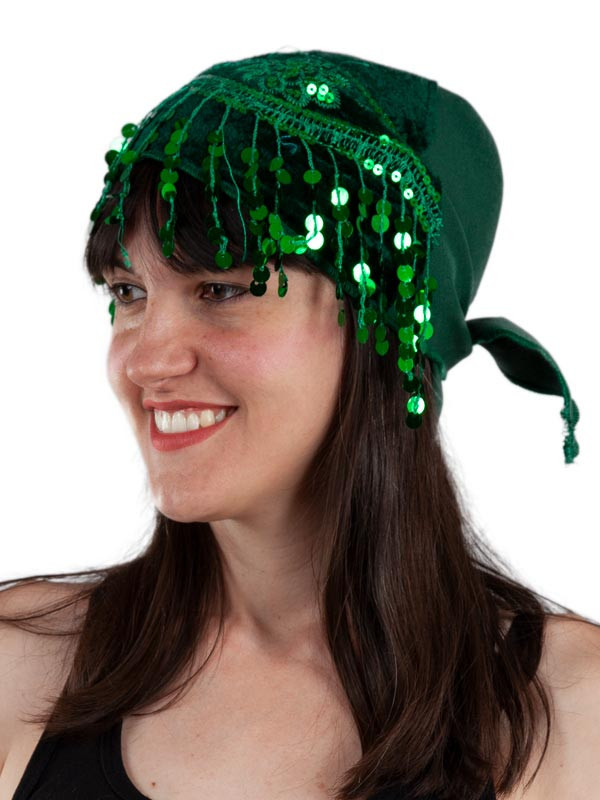 Pañuelo zíngara lentejuelas para cabeza verde