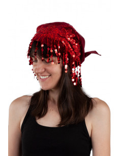 Pañuelo zíngara lentejuelas para cabeza rojo