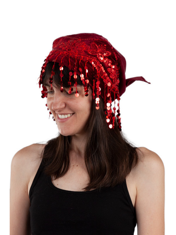 Pañuelo zíngara lentejuelas para cabeza rojo