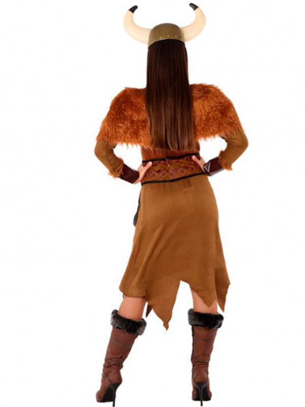 Disfraz de vikinga salvaje para mujer trasera