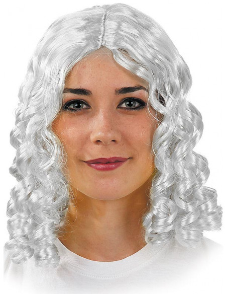 Peluca de tirabuzones blanca