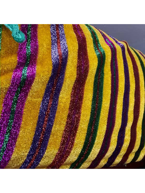 Tela terciopelo con rayas de colores mostaza