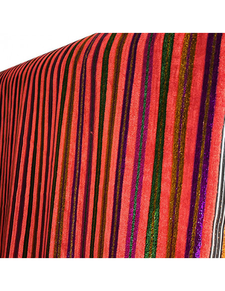 Tela terciopelo con rayas de colores rojo