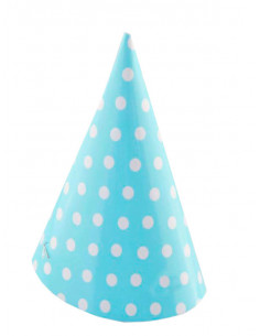 6 Gorros cumpleaños de lunares azul