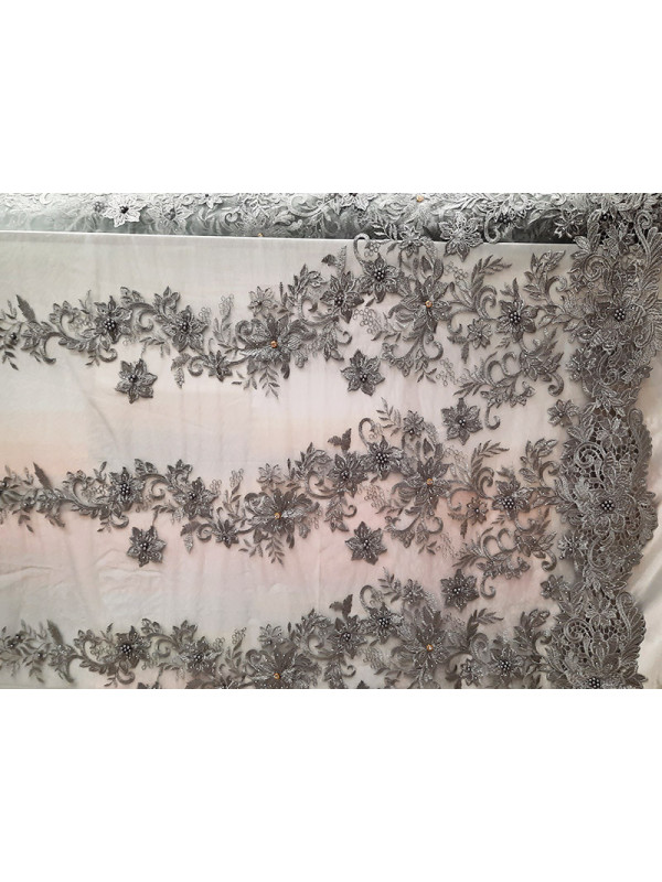 Tul bordado con pedrería Renato gris