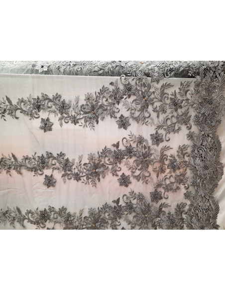 Tul bordado con pedrería Renato gris