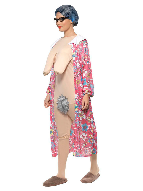 Disfraz abuela exhibicionista mujer lateral