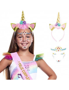 Diadema unicornio con joyas faciales 2