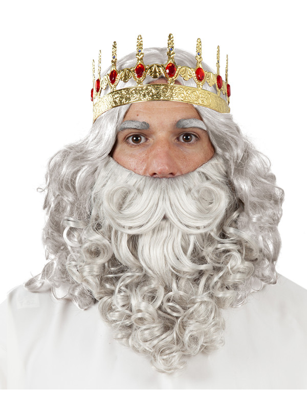 Peluca y barba Rey Mago deluxe corona baja