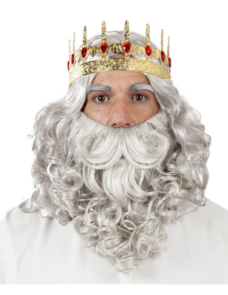 Peluca y barba Rey Mago deluxe corona baja