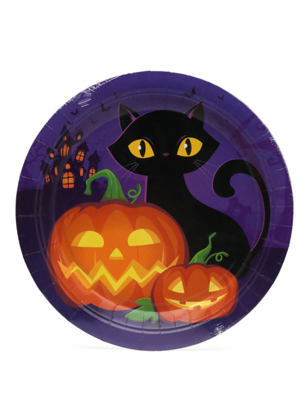 6 Platos Halloween morados