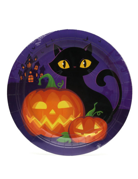 6 Platos Halloween morados