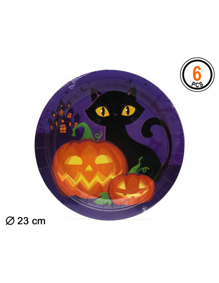 6 Platos Halloween morados detalles