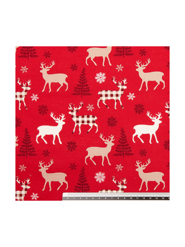Tela renos navideños algodón
