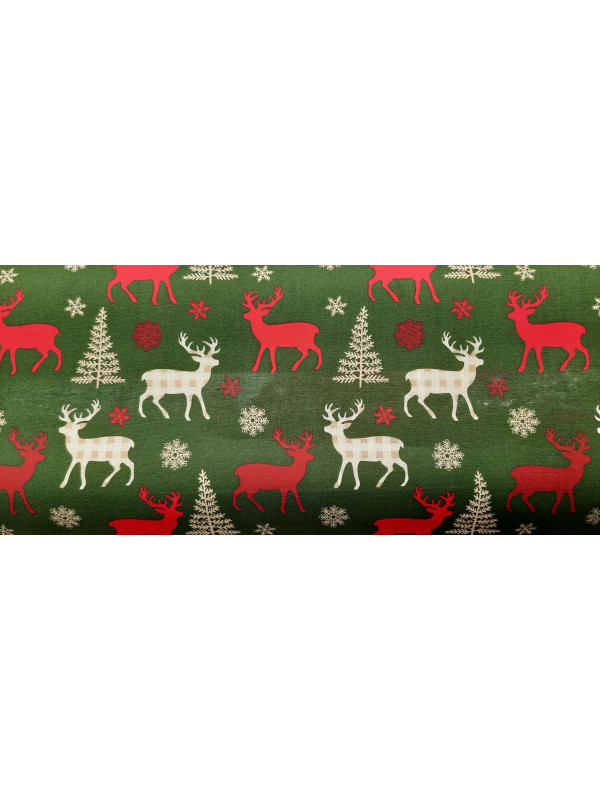 Tela renos navideños algodón