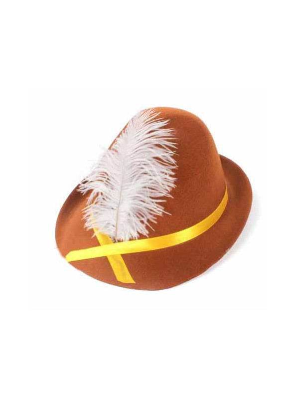 Sombrero tirolés marrón con pluma