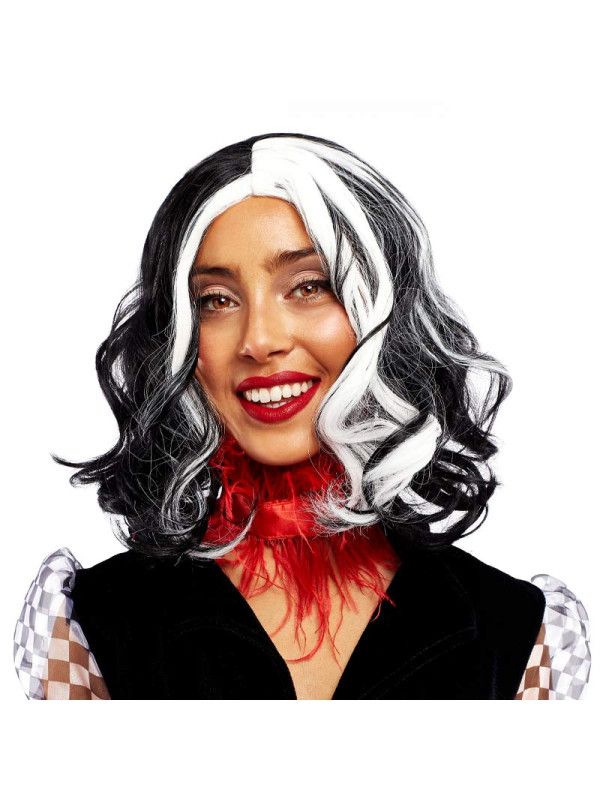 Peluca Cruella blanca y negra