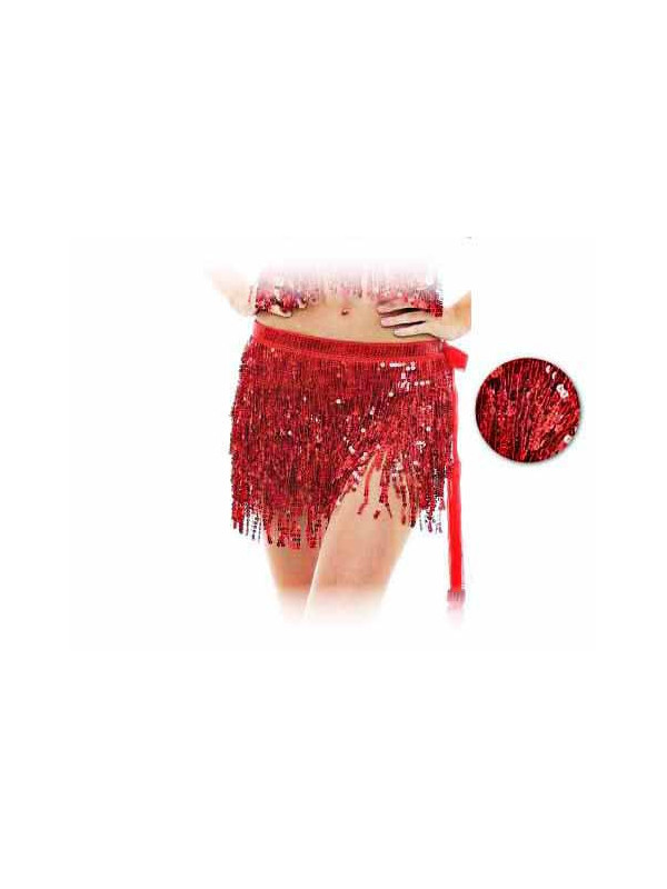 Falda lentejuelas con flecos rojo