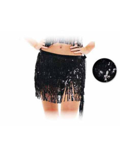 Falda lentejuelas con flecos negra