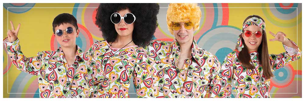 Disfraces en grupo de hippies